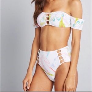 GOSSIP ModCloth off-shoulder high waisted swimsuit set